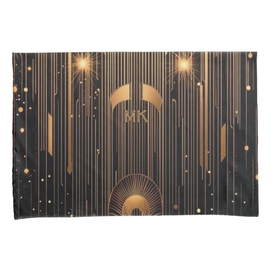 アールデコのイニシャルエジプトのアートブラックスタンダード 枕カバー (正面右)