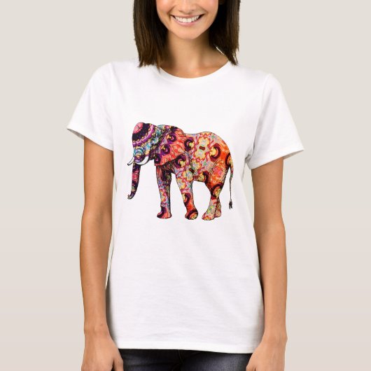 アールデコのカラフルでサイケデリックな象 Tシャツ (正面)