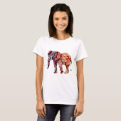 アールデコのカラフルでサイケデリックな象 Tシャツ (正面フル)