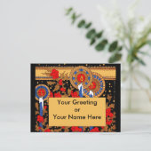 アールデコのキャンドルとホリー シーズンポストカード (スタンド正面)