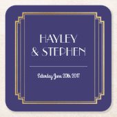 アールデコのコースターの海軍及び金ゴールドの20年代の結婚披露宴 スクエアペーパーコースター (正面)