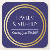 アールデコのコースター海軍金ゴールドの円の結婚披露宴 スクエアペーパーコースター (正面)