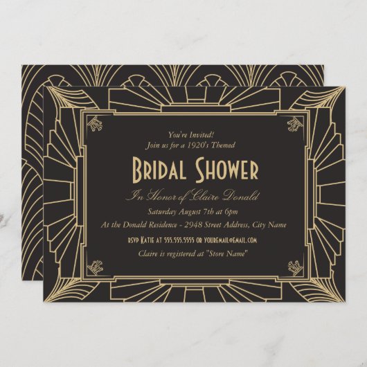 アールデコのスタイルのブライダルシャワーの招待状 招待状 (正面/裏面)