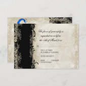 アールデコのスタイルの孔雀の黒nのクリーム色のヴィンテージのレース 出欠カード (正面/裏面)