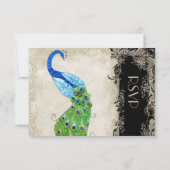 アールデコのスタイルの孔雀の黒nのクリーム色のヴィンテージのレース 出欠カード (裏面)