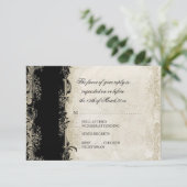 アールデコのスタイルの孔雀の黒nのクリーム色のヴィンテージのレース 出欠カード (スタンド正面)