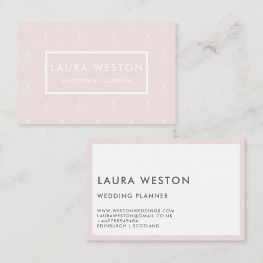 アールデコのパステル調ピンクのモダンでエレガントな名刺 名刺 (正面/裏面)