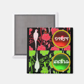 アールデコのパロット、赤い緑の花の汚れたクリーン マグネット (正面/裏面)