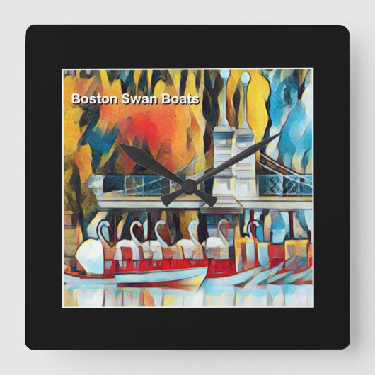 アールデコのボストン白鳥のボート スクエア壁時計 (正面)