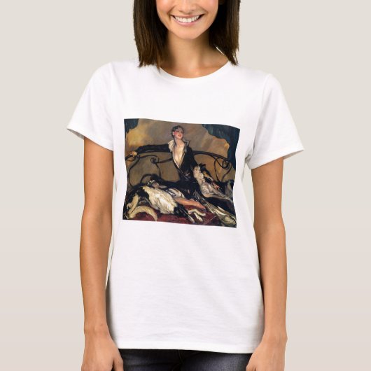 アールデコのボルゾイおよび女性Lounging Tシャツ (正面)