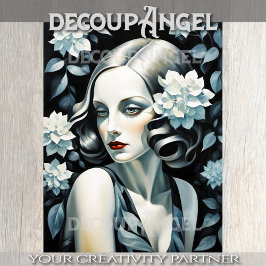 アールデコのポートレート – 青 – Decopage - 薄葉紙