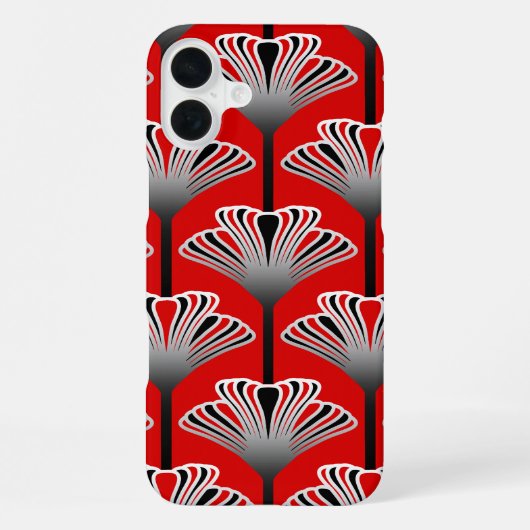 アールデコのユリ 深紅とグレー iPhoneケース (裏面)