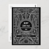 アールデコのレトロな白黒メリークリスマス ポストカード (正面/裏面)