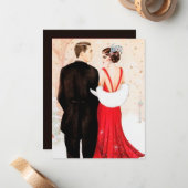 アールデコのレトロヴィンテージカップルクリスマス ノートカード (正面/裏面インサイチュ)