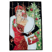 アールデコのレトロヴィンテージクリスマスレディ ミディアムペーパーバッグ (正面)