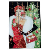 アールデコのレトロヴィンテージクリスマスレディ ミディアムペーパーバッグ (裏面)