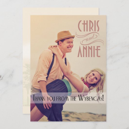 アールデコのヴィンテージのビーチは写真感謝していしています サンキューカード (正面/裏面)