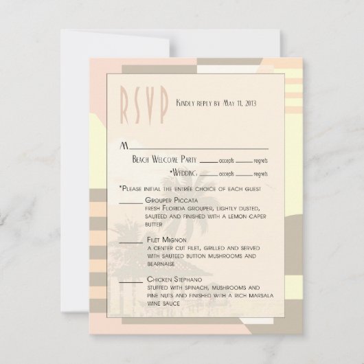 アールデコのヴィンテージのビーチRSVP |の赤面 出欠カード (正面)