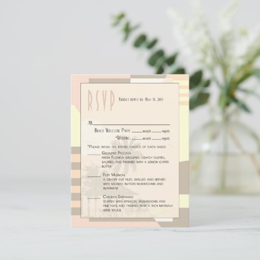 アールデコのヴィンテージのビーチRSVP |の赤面 出欠カード (スタンド正面)