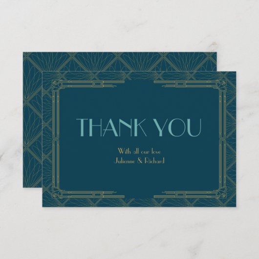 アールデコのヴィンテージの結婚は感謝していしています サンキューカード (正面/裏面)