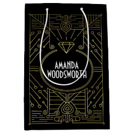 アールデコのヴィンテージの黒および金ゴールドのギフトバッグ ミディアムペーパーバッグ