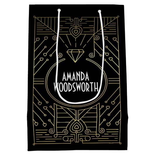 アールデコのヴィンテージの黒および金ゴールドのギフトバッグ ミディアムペーパーバッグ (裏面)