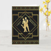 アールデコの二十代のフラッパー時代の誕生日 カード (黄色い花)