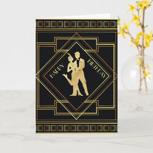 アールデコの二十代のフラッパー時代の誕生日 カード (黄色い花)