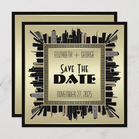 アールデコの保存日付のシャンペンの金ゴールドのGatsbyの魅力 招待状 (正面/裏面)