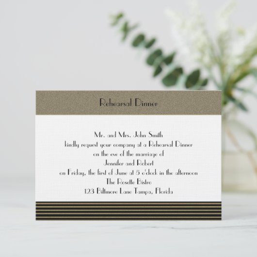 アールデコの優雅な結婚式のリハーサル 招待状 (スタンド正面)