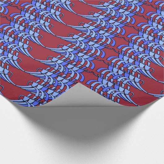 アールデコの団結心(クランベリーおよび青) ラッピングペーパー (角)