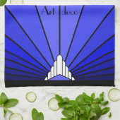 アールデコの太陽を青で彩る キッチンタオル (折り畳み)