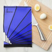 アールデコの太陽を青で彩る キッチンタオル (四つ折り)