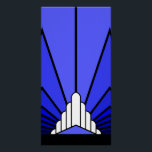 アールデコの太陽を青で彩る ポスター<br><div class="desc">クラシックアートのデコスタイルのサンパターン青。様式化されたアートデコの形をした建物の後ろから昇る太陽の象徴的なパターン。今シンプル時代にエレガント忠実なデザイン。</div>