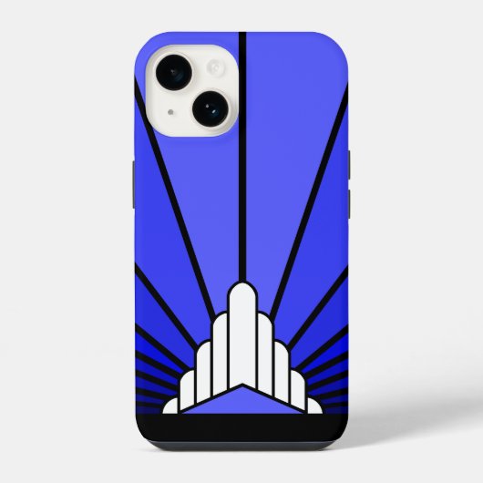 アールデコの太陽を青で彩る iPhoneケース (裏面)