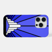 アールデコの太陽を青で彩る iPhoneケース (裏面横)