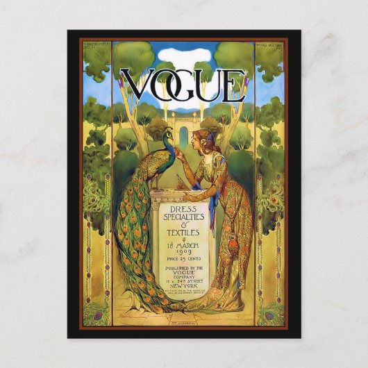 アールデコの女性と孔雀の庭 ポストカード (正面)