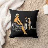 アールデコの女性は水玉模様の黒に蹄鉄を打ちます クッション (ブランケット)