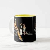 アールデコの女性は水玉模様の黒に蹄鉄を打ちます ツートーンマグカップ (正面左)