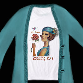 アールデコの女性 白い花 トライブレンドＴシャツ