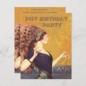 アールデコの孔雀のフラッパーの第21誕生会 招待状 (正面/裏面)