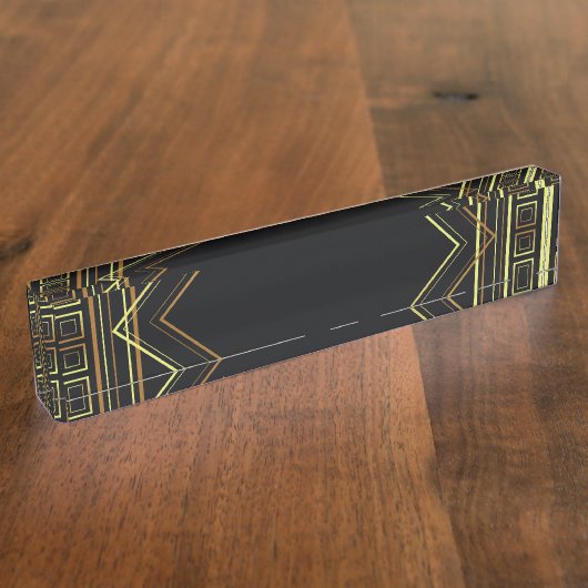 アールデコの幾何学的で黒い金ゴールドのクリーム デスクネームプレート (側面)