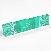 アールデコの幾何学的なターコイズ及び白 デスクネームプレート