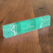 アールデコの幾何学的なターコイズ及び白 デスクネームプレート (側面)