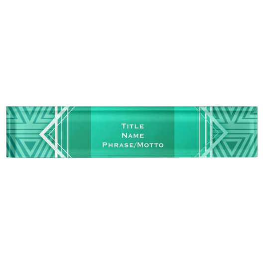 アールデコの幾何学的なターコイズ及び白 デスクネームプレート (正面)