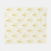 アールデコの幾何学的パターン(金ゴールドと白) フリースブランケット (正面(横))