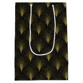 アールデコの幾何学的パターン(金ゴールドと白) ミディアムペーパーバッグ (裏面)