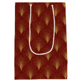 アールデコの幾何学的パターン(金ゴールドと白) ミディアムペーパーバッグ (裏面)