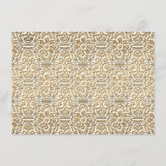 アールデコの新しいのフェイクな金ゴールドの花のダマスク織のレース エンクロージャーカード (裏面)