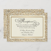 アールデコの新しいのフェイクな金ゴールドの花のダマスク織のレース エンクロージャーカード (正面/裏面)